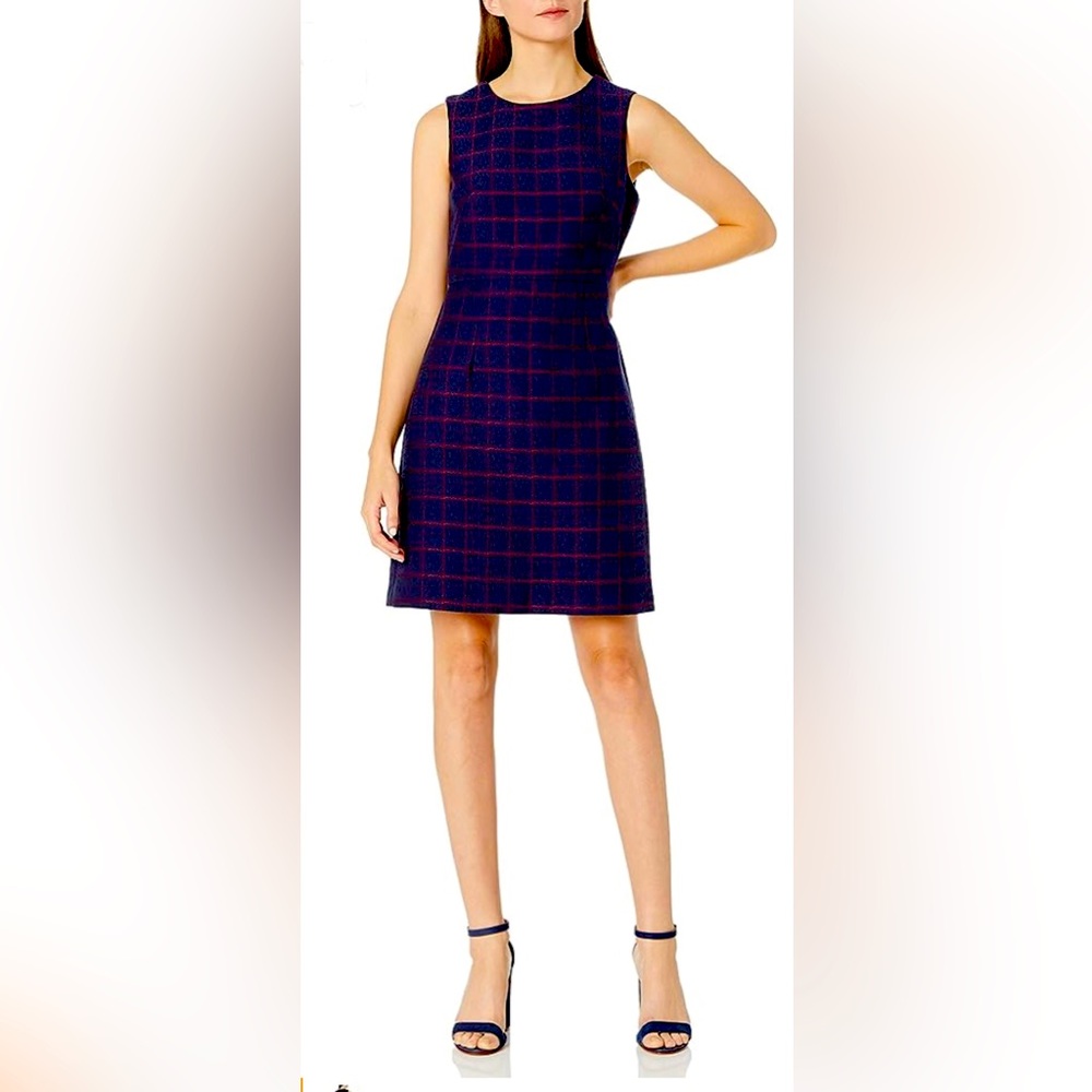 Donna Morgan Fit & Flare Dress in Navy/ Red Plaid. Size 10. New.